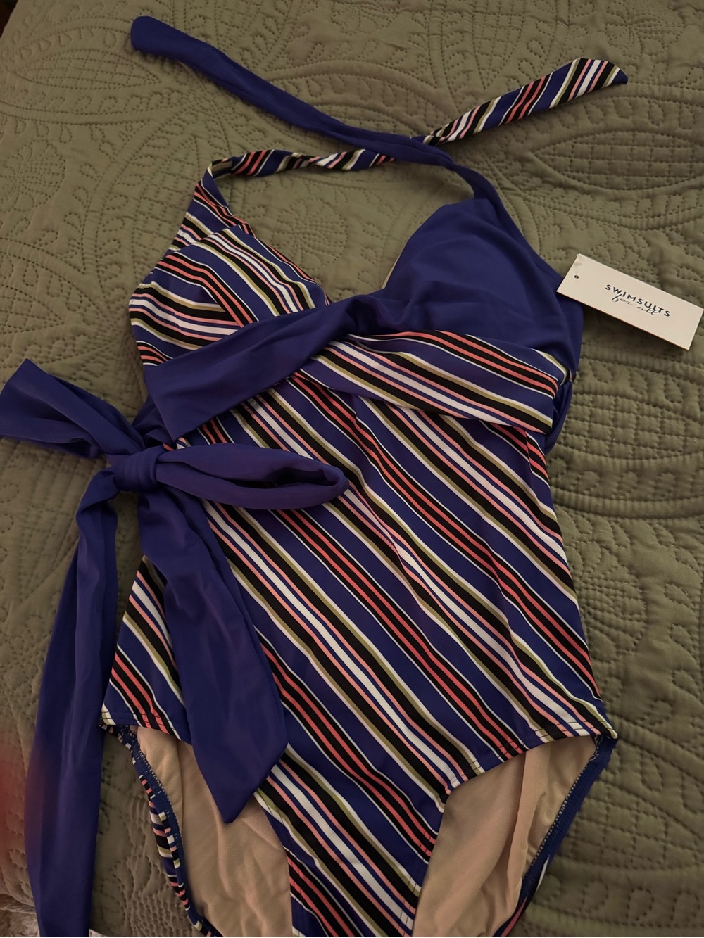 Swimsuits For All Blue Striped Halter One-Piece with Side Tie